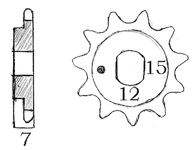 Framdrev 12 kugg (415 kedja) Kreidler