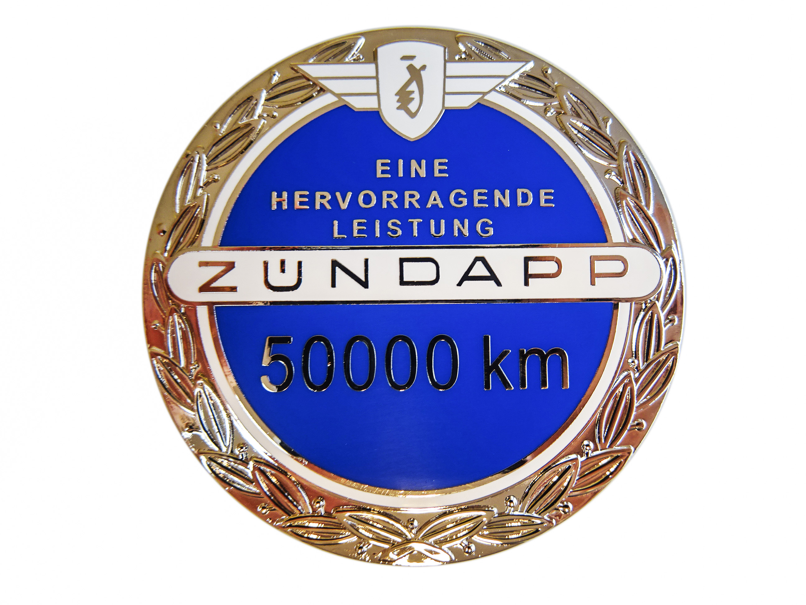 Emblem Zündapp 50.000km, jubileums blå